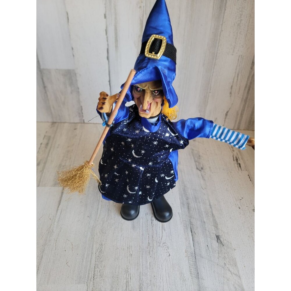 Animated Blue Moon scary witch Halloween pop Decor light up